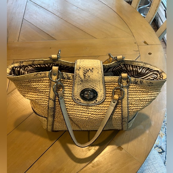Coach Straw handbag with brown zebra interior lining - great condition - Picture 6 of 7